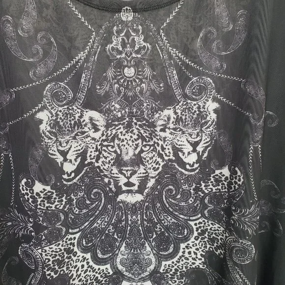 Rock & Republic Size XL Shirt Sheer Mesh Cheetah Head Print Long Sleeve Pullover - Picture 7 of 9